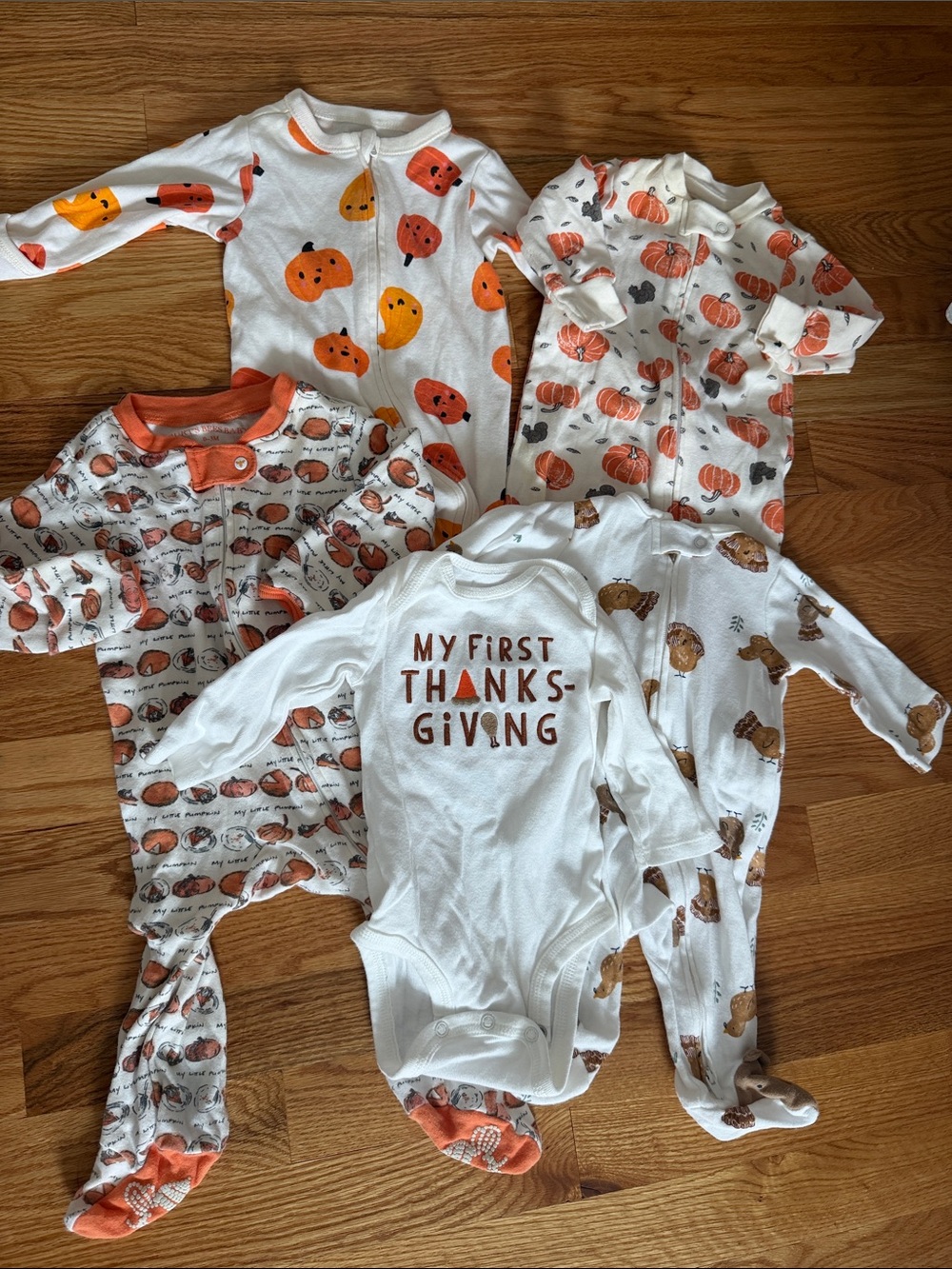 Fall, Autumn, Pumpkins, Pie, Turkey, Thanksgiving  Baby Pajamas / Onesie Set 0-3